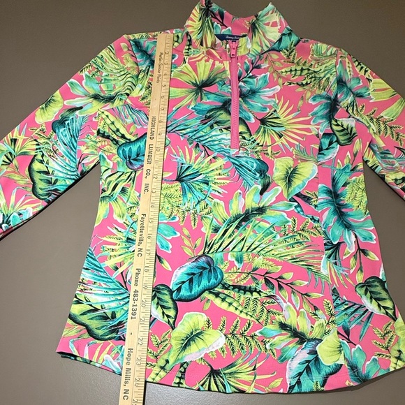 NWOT Tommy Bahama Active Golf Pink/Green Tropical Half Zip Long Sleeve Top Med - Picture 10 of 10